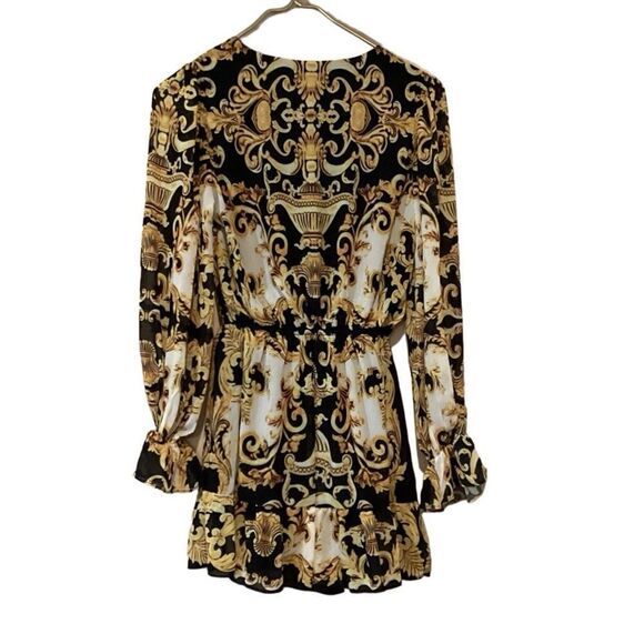 NWT Fashion Nova In High Demand Printed Romper - Black/Gold  XS - Picture 4 of 6